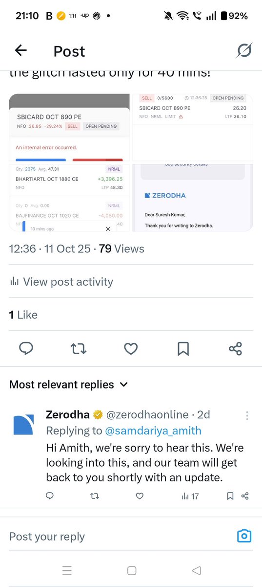samdariya_amith's tweet photo. @SEBI_updates @zerodha @Nithin0dha @jagograhakjago @consumersindia @Consumer2Court after technical glitch losses &amp; complaints by me zerodha has scooped down to this level of systematically draining my fund balance everyday this is serious concern I'll file a law suit soon https://t.co/WWwaE0lOeh