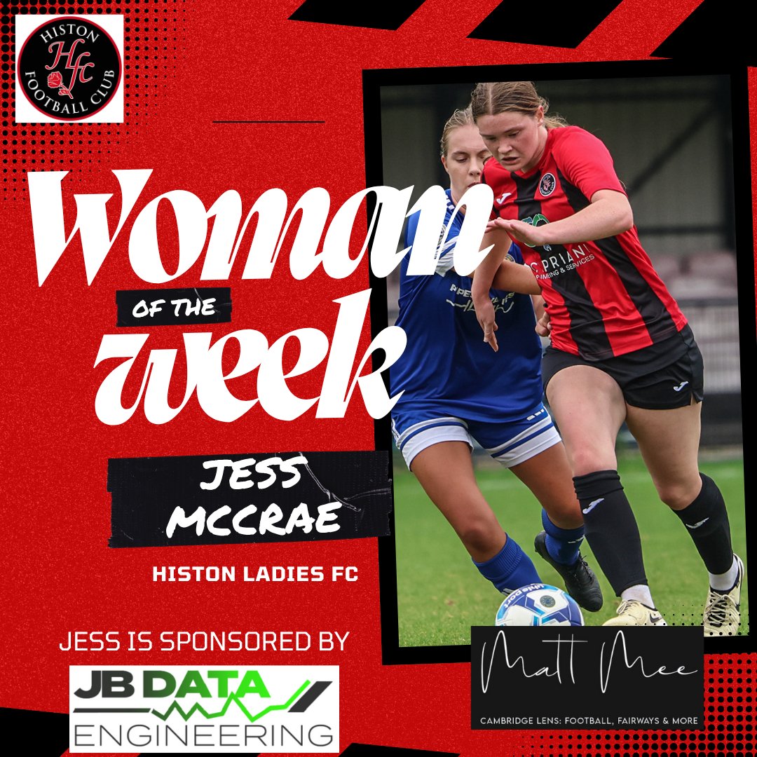 HistonLFC's tweet image. 🏆 Woman of the Week: Jess McCrae
Dominated midfield 💪
Won duels ⚔️
Carried the ball 🚀
Worked nonstop 🏃♀️
Set up the winner 🎯
An all-round class display for Histon Ladies 🔴⚫️
#HistonLadies #WOTW #JessMcCrae #WomensFootball