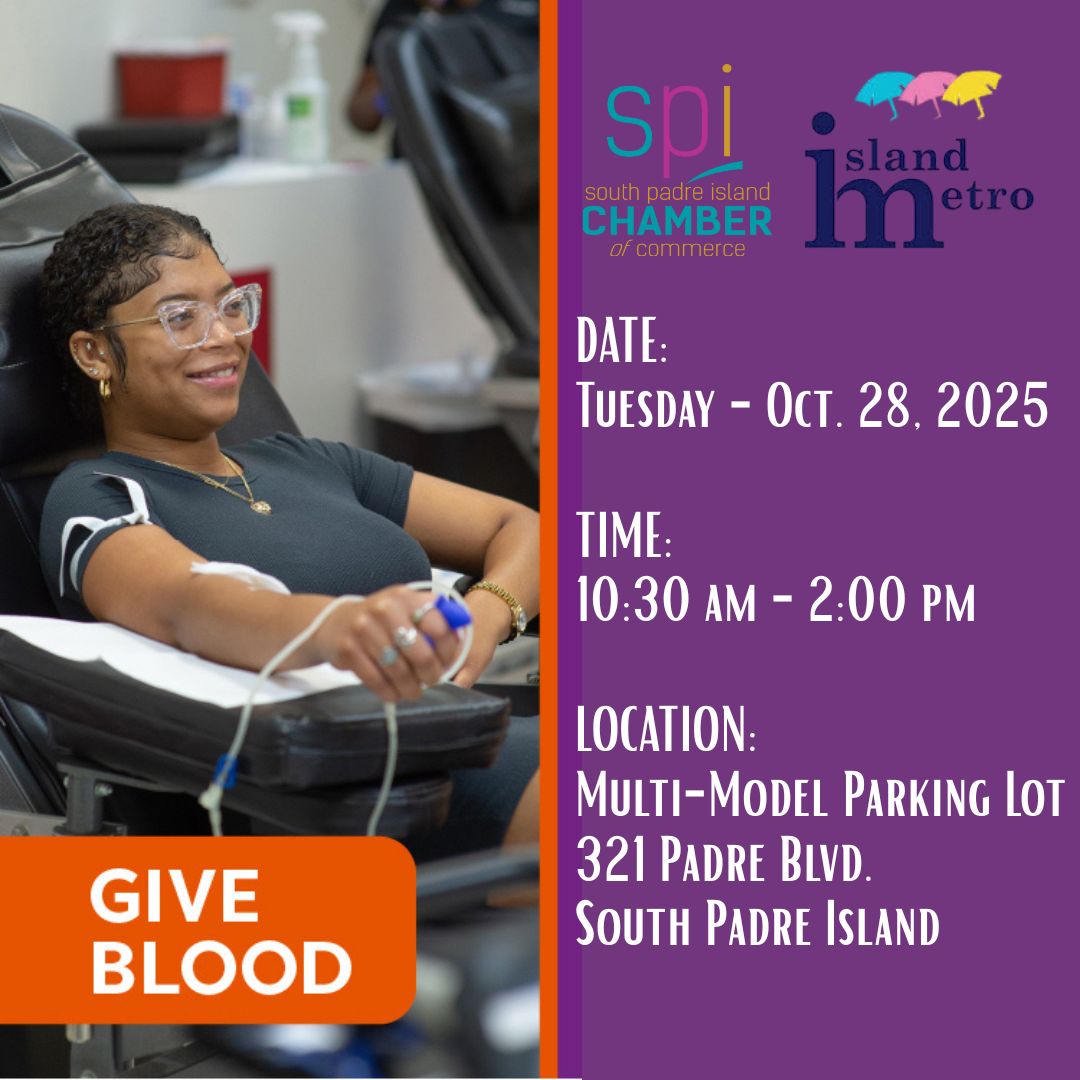 SpiChamber's tweet image. GIVE BLOOD!  Make your appointment TODAY at vit.la/hb7h1k

#spichamber #KeepItLocalSPI #ChamberStrong #SmallBusiness #EatLocal #ShopLocal #PlayLocal #ReferLocal #HireLocal #SouthPadreIsland #SPI #PortIsabelTX #LagunaVista