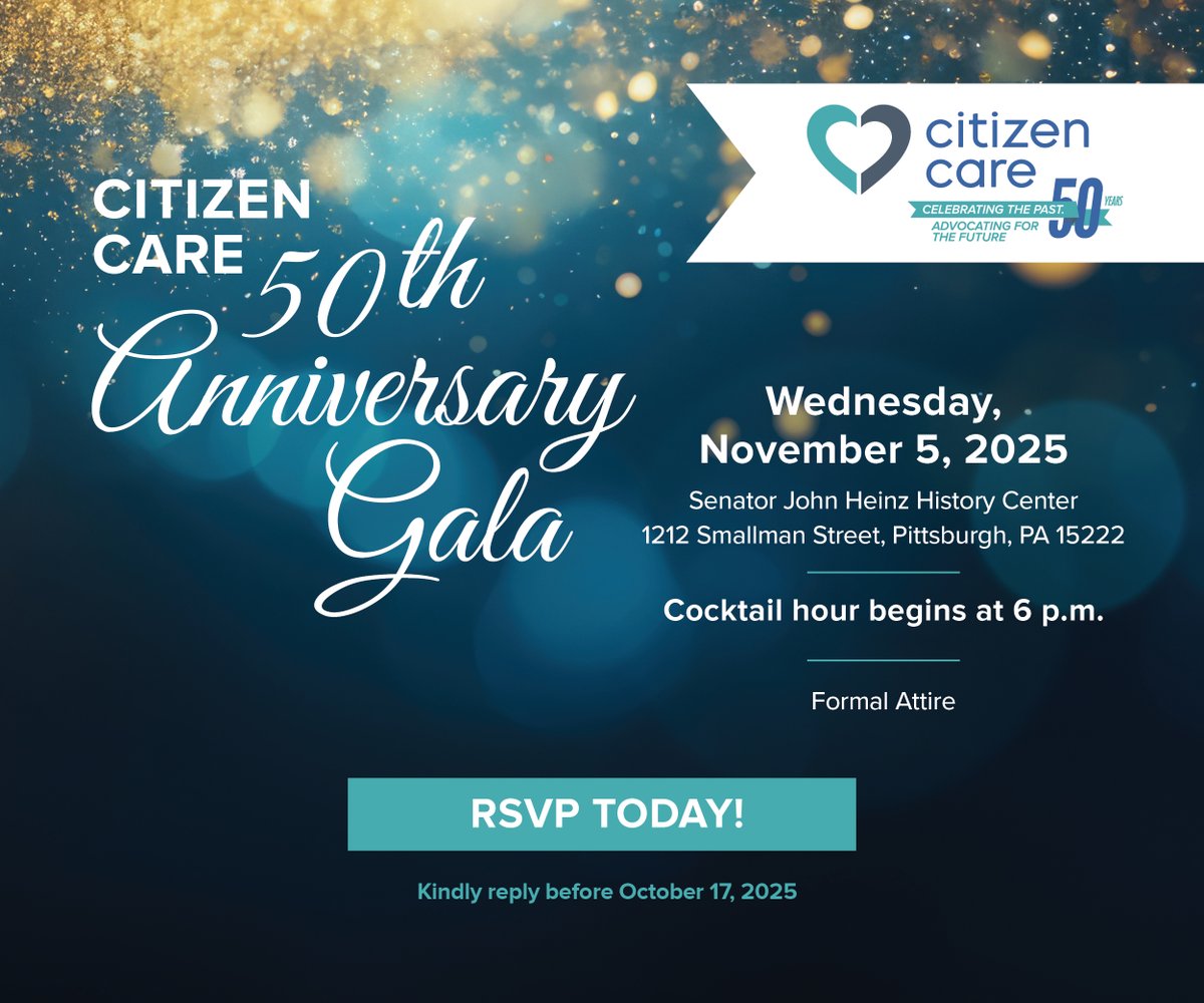 You are invited to celebrate 5️⃣0️⃣ with us! 🎉 Join us for a night of honoring the past and celebrating the future at the Citizen Care 50th Anniversary Gala. Get your tickets now: bit.ly/45XoJgH  We'll see you November 5 at the Heinz History Center!
