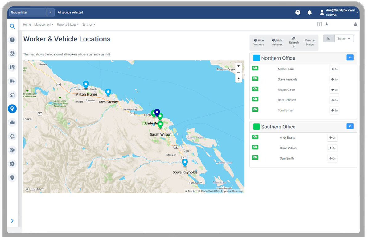 OK Alone + Geotab = safer, smarter field operations.

Our integration brings lone-worker check-ins, SOS requests and man/worker-down alerts into MyGeotab™ — so dispatch sees live locations, incident timelines and escalation procedures right beside vehicle data. 

Faster