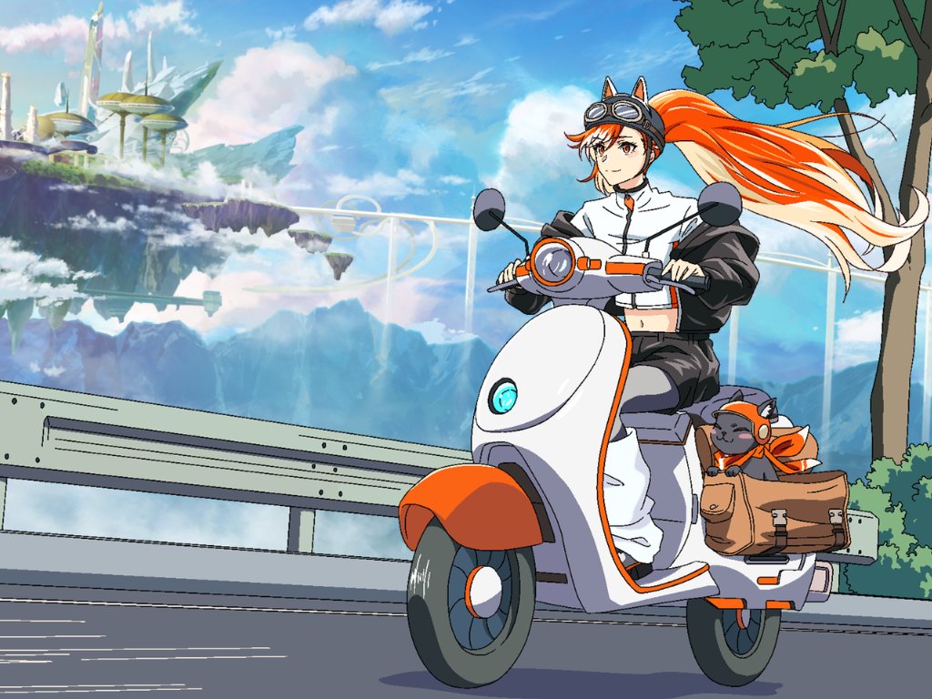Crunchyroll's tweet photo. Your new favorite motivating music mix is here 🧡 Join Hime on YouTube for a ride through beautiful scenery. Animation by @figma_crfr + beats by @dalenorth. 

✨Stream now: https://t.co/9sS9bi0RS0 https://t.co/iIA74lboKm