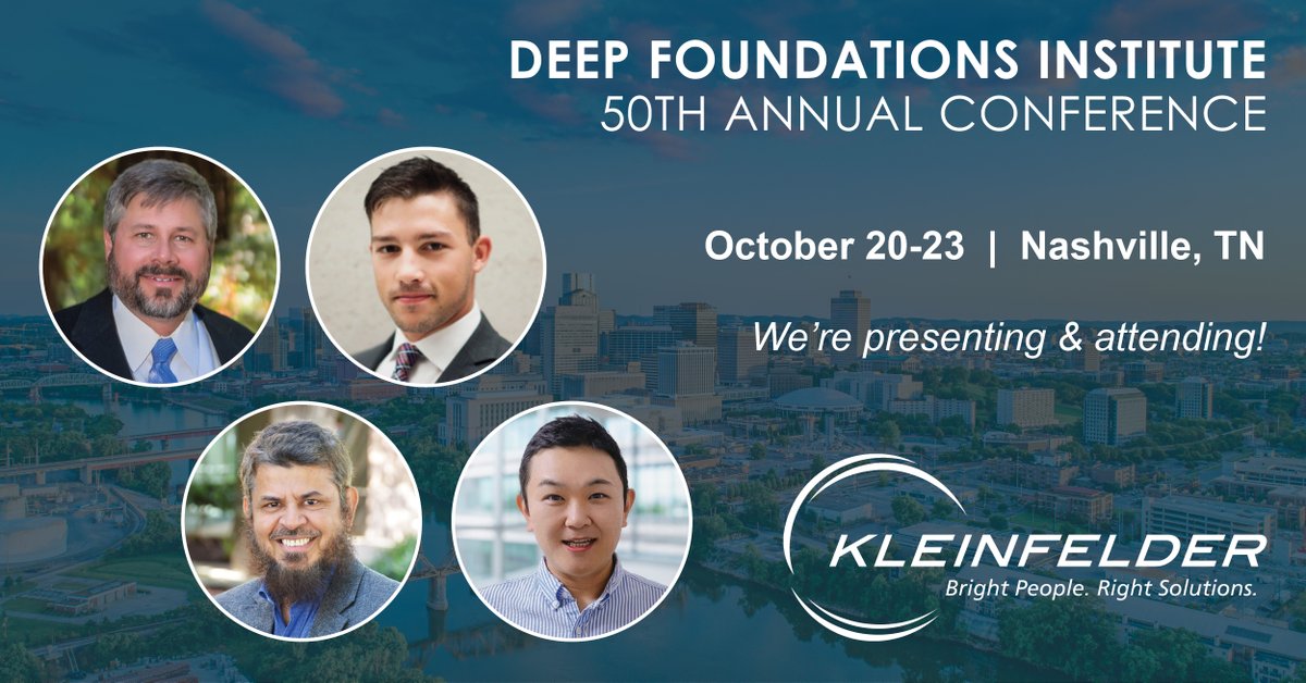 Kleinfelder is excited to present at and attend next week’s Deep Foundations Institute 50th Annual Conference on Deep Foundations in Nashville, Tennessee!

Check out more information 🔗 dfi-events.org/dfi50/index.ht… 

#WeAreKleinfelder #DFI50 #DeepFoundationsInstitute #Conference