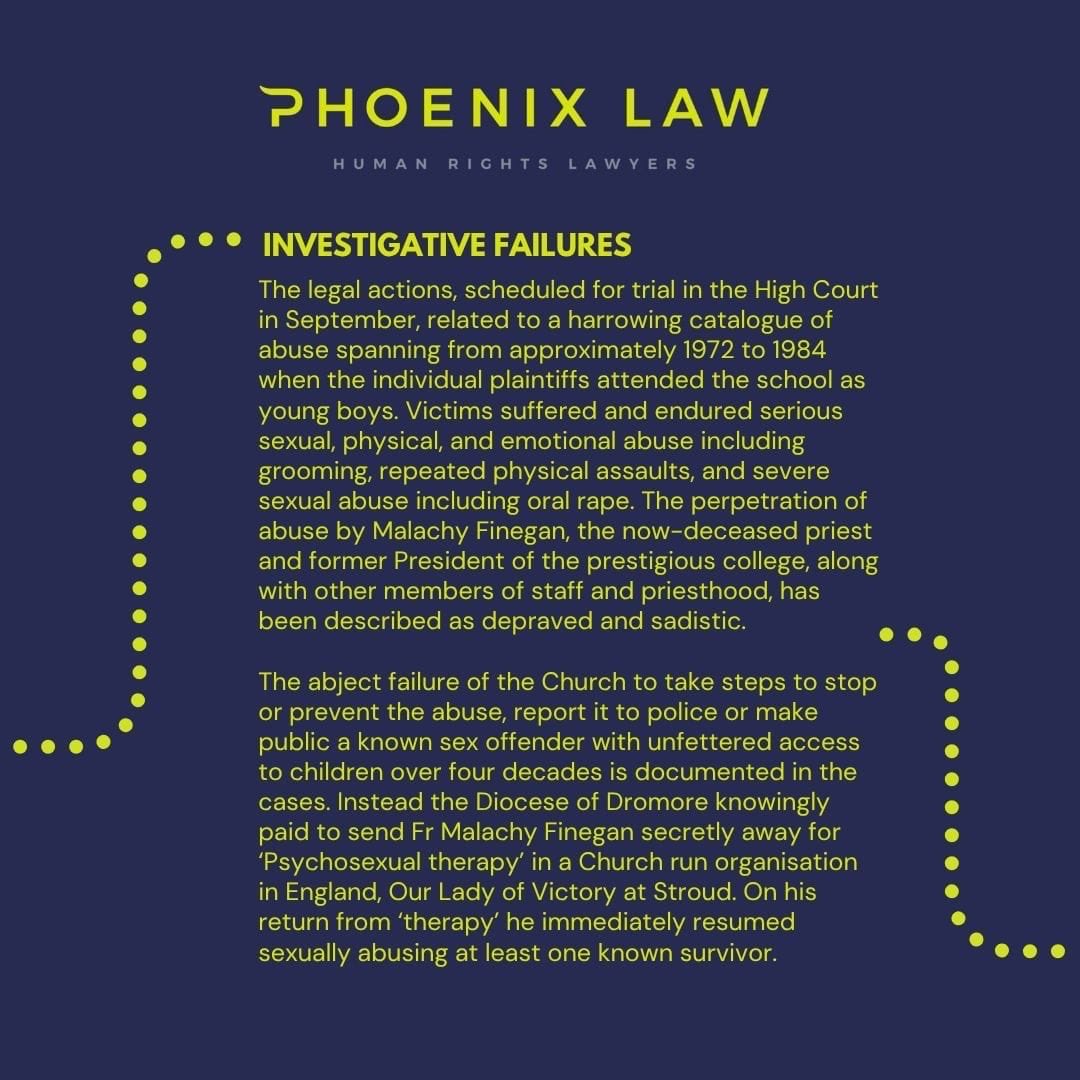 PhoenixLawHR's tweet image. Five actions against St Colmans College paedophile President Fr Finegan abuse cases settled at the doors of the Court. 

Settlements include damages agreed in excess of £1.2 Million and written apologies from Archbishop Martin 
Our @MckeeganClaire &amp;amp; @vichaddock acting  
#abuse