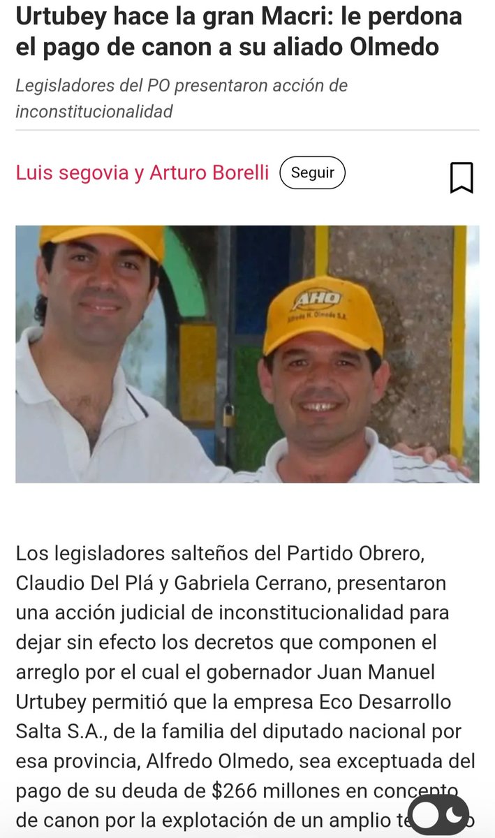 Cómo olvidar cuándo Juan Urtubey ahora candidato a Senador Nacional de "Frente Patria" le perdono el pago de Canon al candidato a Senador Nacional por "La Libertad Avanza" Alfredo Olmedo en Salta Forestal. 
Se dan cuenta son lo mismo, son La Casta! 👇🏾