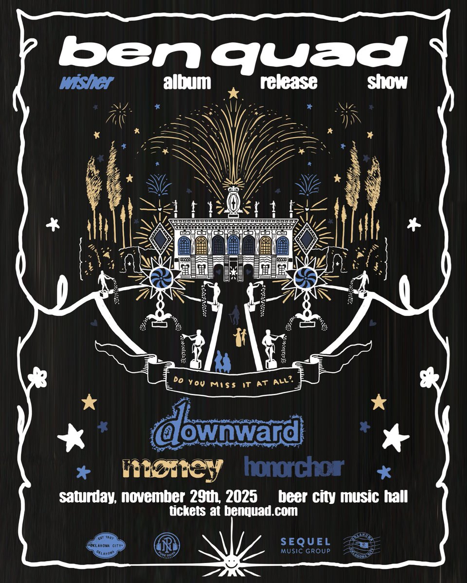 benquadok's tweet photo. Here it is. 

WISHER album release show w/ us, Downward, Money, and Honor Choir at Beer City Music Hall. OKC. 11/29.

Oklahoma this one is for you. Only local BQ show of the year. Don’t wait to buy tickets bc this will sell out.

Tix on sale Friday. https://t.co/CXSsirZLKV https://t.co/PNWmj05LZK