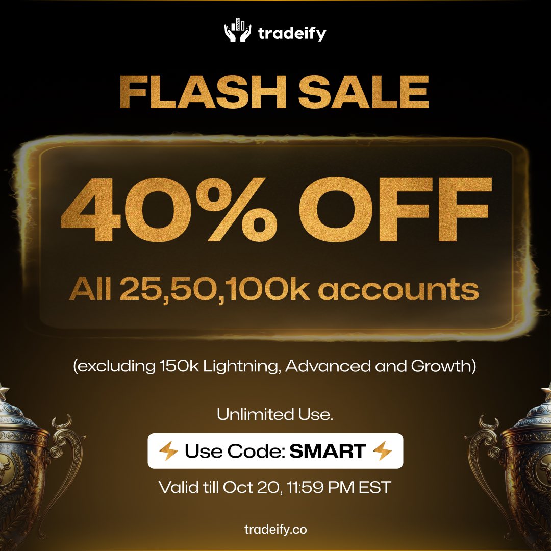 🔥 TRADEIFY FLASH SALE — 40% OFF!
(25K/50K/100K accounts) ⚡️

Use code SMART for exclusive rewards:
💎 Smart Points → Redeem for FREE accounts
🎟️ Automatic Raffle → 100 FREE accounts MEGA raffle every month

Plus, get FREE entry to the Grand Cup 🏆
SMART → ambassador for BONUS