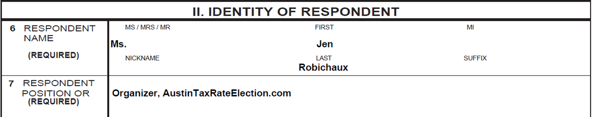 Jen Robichaux (@jenrobichaux) on Twitter photo Free speech is under attack in Austin.
A frivolous sworn complaint before the Texas Ethics Commission named me the Organizer of AustinTaxRateElection.com & asserted that I committed numerous campaign ethics violations.
I have nothing to do with this website.
So how did we get here? Free speech is under attack in Austin.
A frivolous sworn complaint before the Texas Ethics Commission named me the Organizer of AustinTaxRateElection.com & asserted that I committed numerous campaign ethics violations.
I have nothing to do with this website.
So how did we get here?