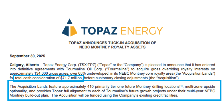 Today's adds:

☑️ $TPZ.TO 

A sustainable &amp; growing 5.5% #Dividend YoC.

Notes:

a) Topaz has significant Nat Gas royalties with a 90+% FCF Margin, AECO/Stn 2 Nat Gas prices are now lifting.

b) Tourmaline's NEBC growth plan adds sizeable organic royalty production to Topaz.