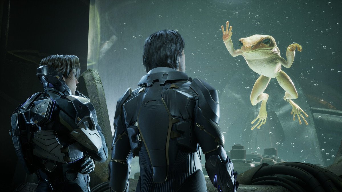 More Exodus screenshots from their new Steam page - Jun's ship the Osprey, Jun, Elise and Tom in combat, Jun fighting a ghost and Jun and someone speaking to an awakened Frog!