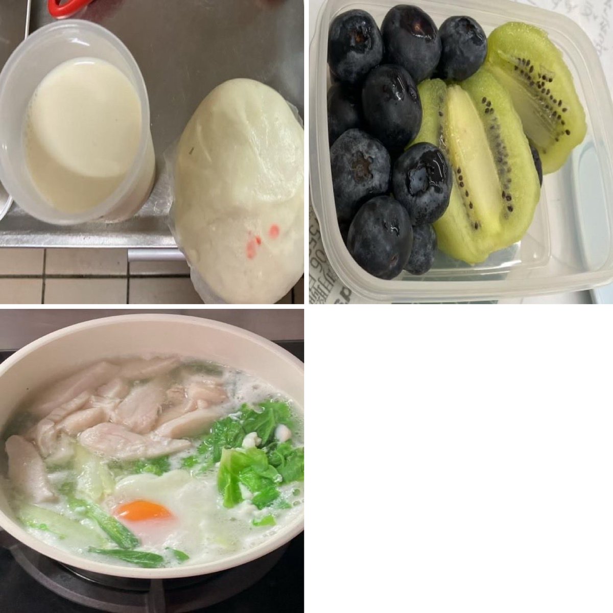 cherrychai39's tweet photo. 早餐是包子搭配無糖豆漿，簡單又有飽足感✨
午餐是一鍋蚵白菜、青江菜、初生蛋與鯛魚腹片🐟
清爽暖胃、營養滿分～
下午加餐藍莓、奇異果配豆漿400ml，
酸甜解膩又補充能量💜
晚餐雪克加豆漿作結，輕盈滿足剛剛好💫

#今日餐食分享 #健康飲食 #營養均衡 #生活好味道 https://t.co/gK5dMnwZ5q