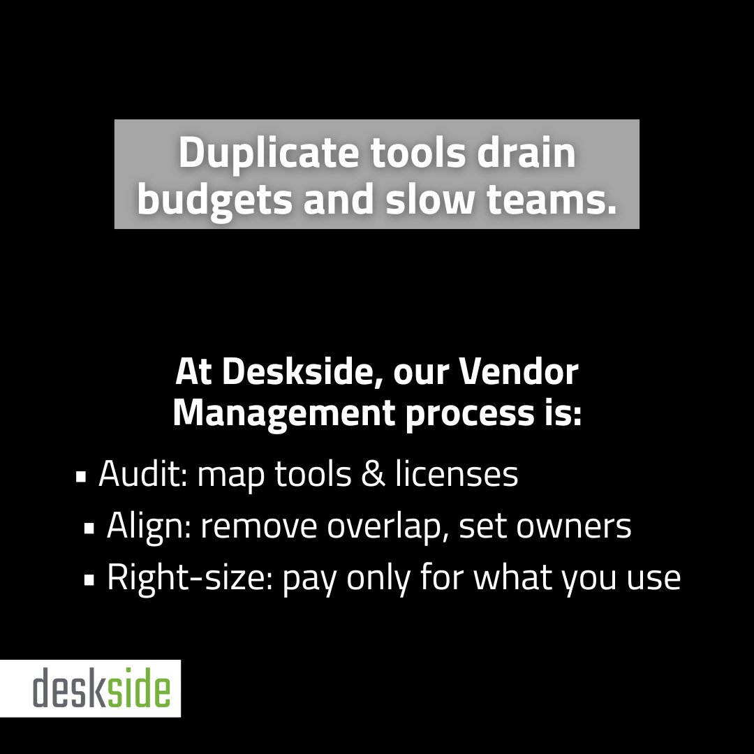 desksidetsp's tweet image. No more overlap. No more unused apps. Just smarter spending and stronger performance.
💡 Discover how Deskside makes your IT efficient and cost-effective: deskside.com/vendor-managem…
#Deskside #VendorManagement #ITOptimization #CostSavings #SmartIT #BusinessEfficiency