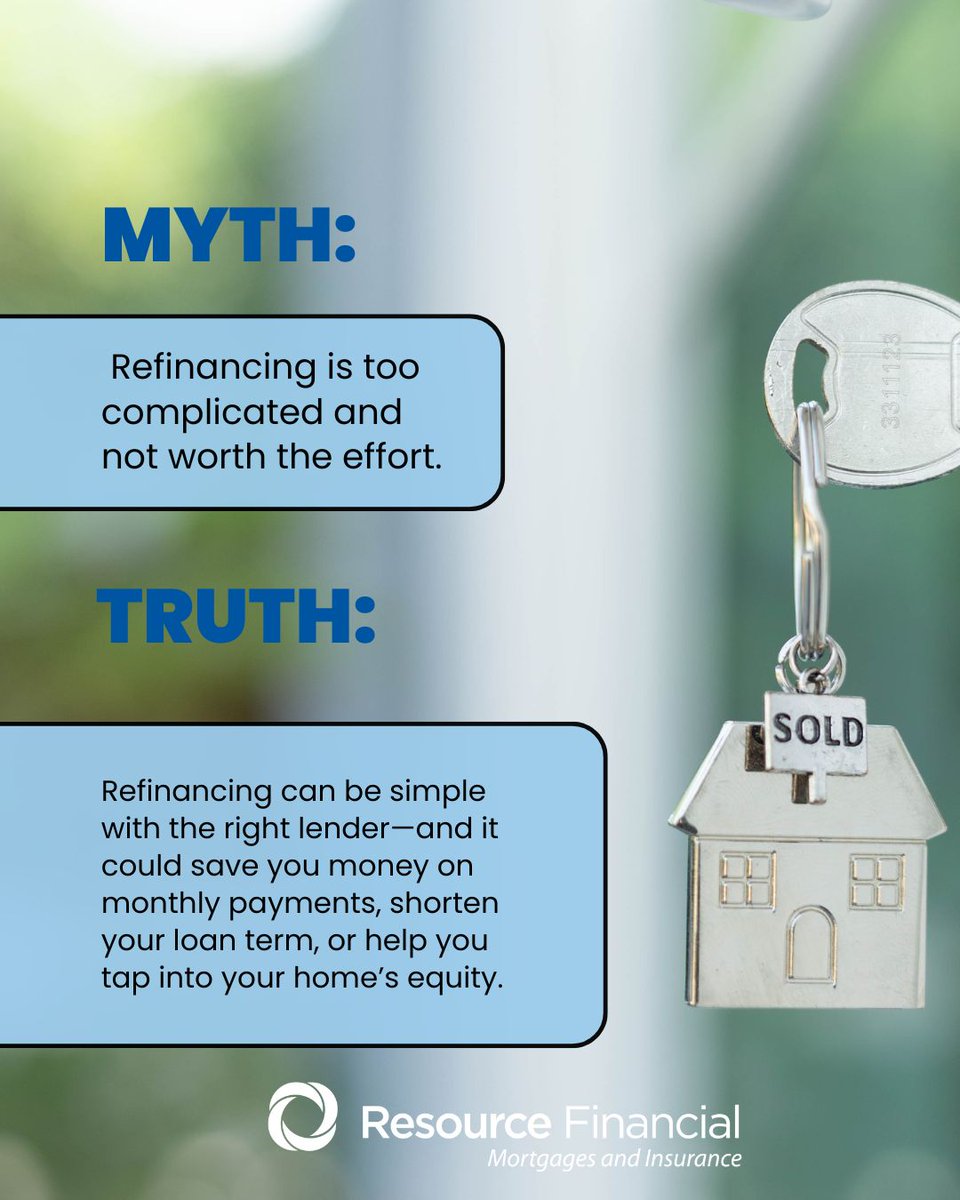 ResourceFS's tweet image. Refinancing doesn’t have to be complicated! 🏡💡 See past the myths and discover how it could benefit you. Contact us today! 

#MortgageTips #ResourceFinancial #RefinanceMadeEasy #HomeLoanTips #HomeEquity #FinancialWellness