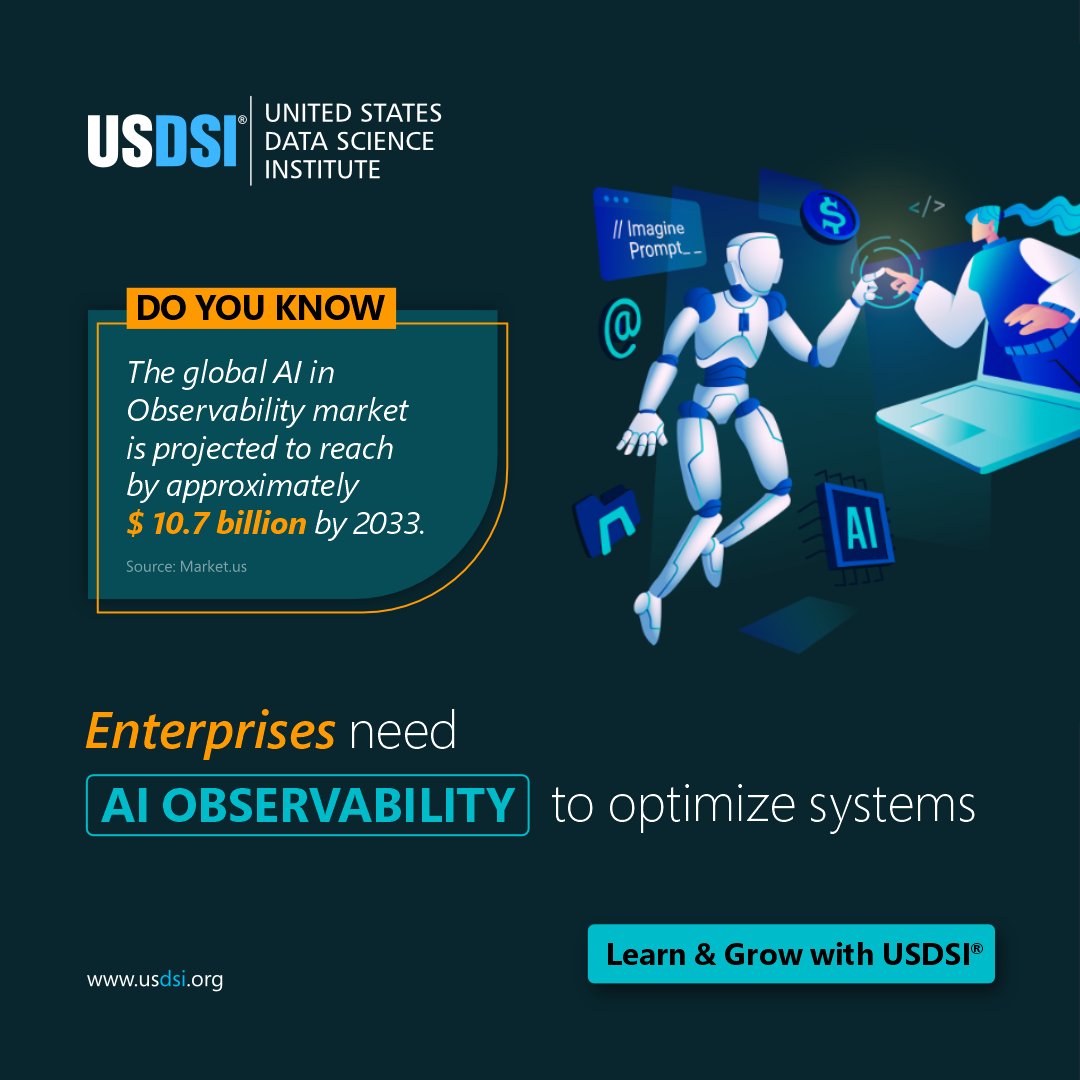 US_DSI's tweet image. AI observability is transforming from a backend tool to a business necessity. By 2026, enterprises that can observe, interpret, and trust their AI models will set the standard for intelligent, data-driven growth tinyurl.com/49hwwrjk
#USDSI #AIObservability #DataObservability
