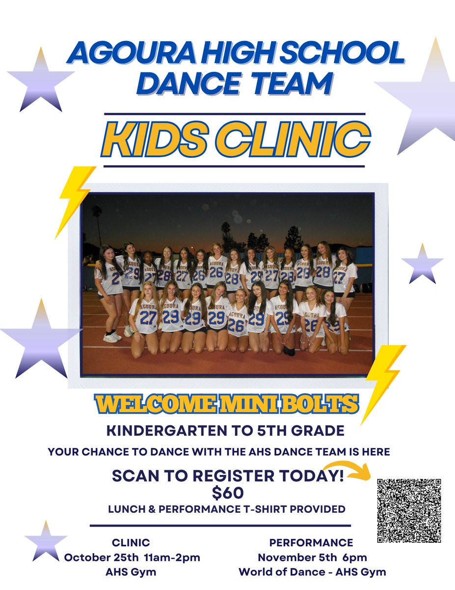 Sign your kids up for the AHS Dance Team Kids Clinic Saturday, Oct. 25th 11am-2pm (AHS GYM).  A fun opportunity to learn a dance from the team and perform at the World of Dance event on Wed., Nov. 5th 6pm.  Lunch and performance t-shirt will be provided.  #lvusdrocks @instagoura