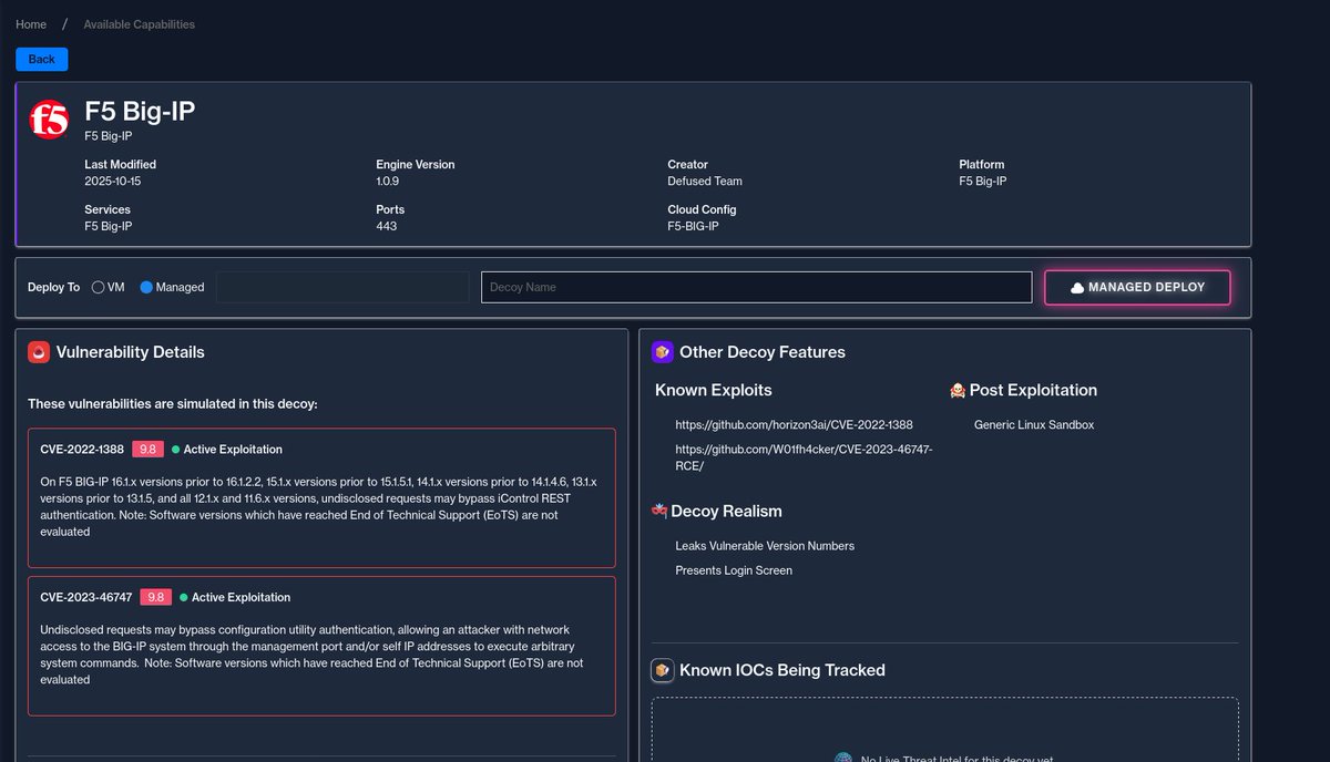 DefusedCyber's tweet image. Breach Alert 🚨
A nation-state actor has exfiltrated BIG-IP source code and other sensitive data from F5.
F5 has released multiple patches, but the impact remains unclear
We have added the F5 Big-IP honeypot for Defused Free users for a limited time - take advantage! 🍯