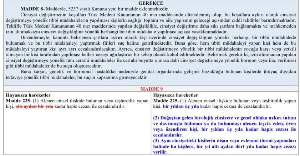asagida yeni yargi paketinin taslagini goruyosunuz. trans haklari insan haklaridir bunun mecliste konusulmasi tasarlanmasi bile utanc kaynagidir