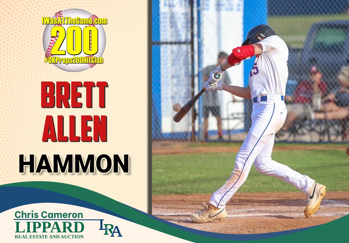 IWasAtTheGame's tweet photo. SHOUT OUT to HAMMON Senior #OKPreps BRETT ALLEN for joining the I Was At The Game #OKPreps200HitClub for BASEBALL
BRETT currently has 224 career hits & 38 HR
CONGRATS BRETT & welcome to the club!
Presented by Chris Cameron, Lippard Real Estate & Auctions #CallItSOLD https://t.co/P2YtdxQOcU