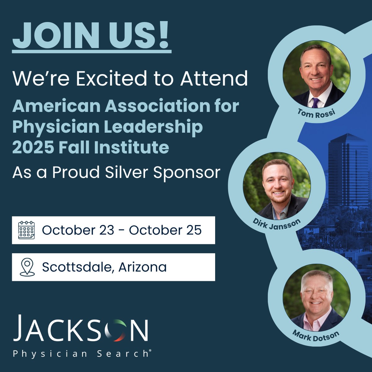 We can't wait for the American Association for Physician Leadership® 2025 Fall Institute next week! Our physician executive search team looks forward to discussing your career goals and how we can support you in achieving them. Stop by our booth to connect!

#AAPL #SilverSponsor