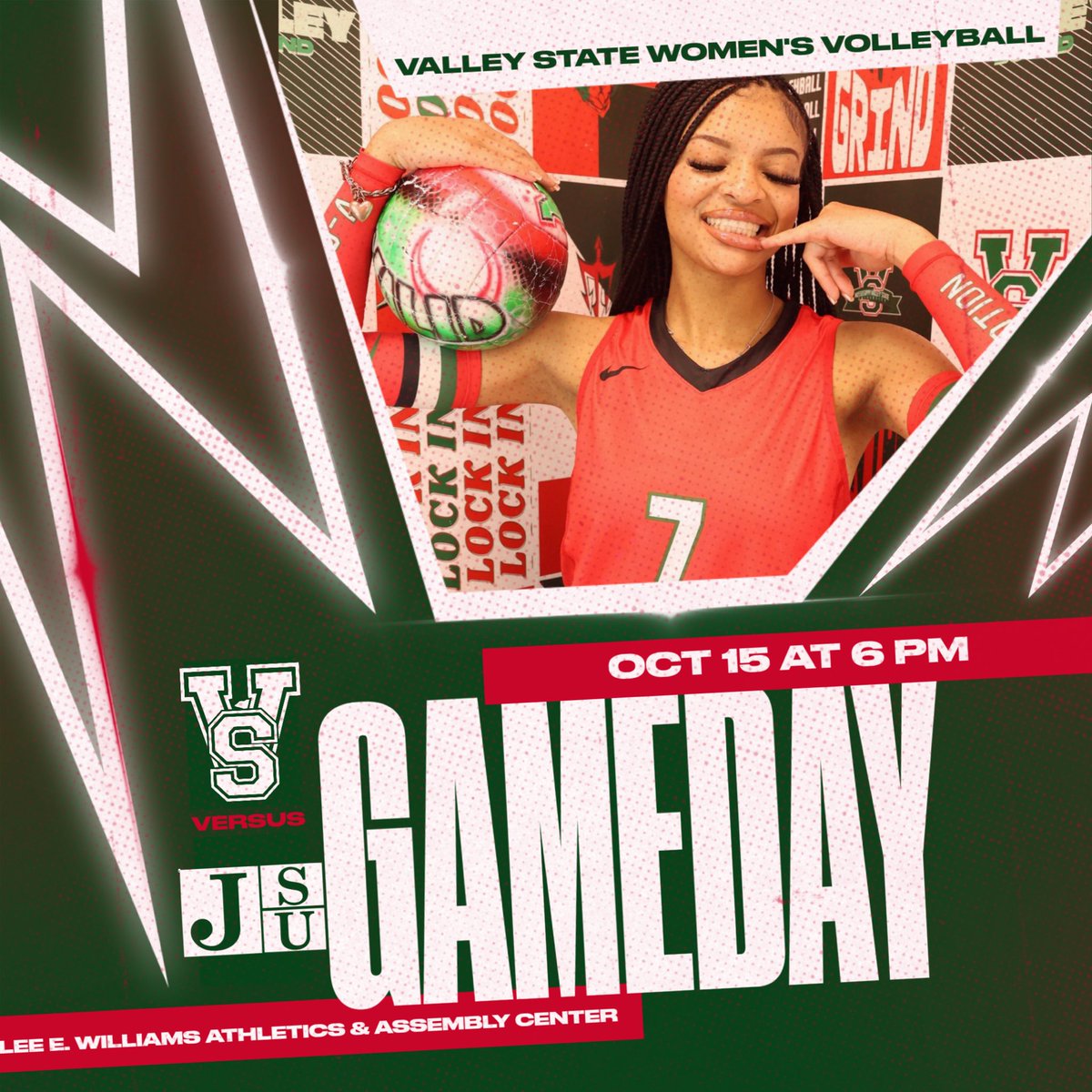 🏐 Gameday 🏐

<a href="/ValleyStateVB/">Valley State Volleyball</a> (3-11, 0-6 SWAC)

at Jackson State (5-11, 4-2 SWAC)

⏰ 6 p.m.

📍 Jackson, Mississippi (Lee E. Williams Athletics &amp; Assembly Center)

📺 tv.swac.org (SWAC TV)

📈 stats.statbroadcast.com/broadcast/?id=…

#ValleyInMotion