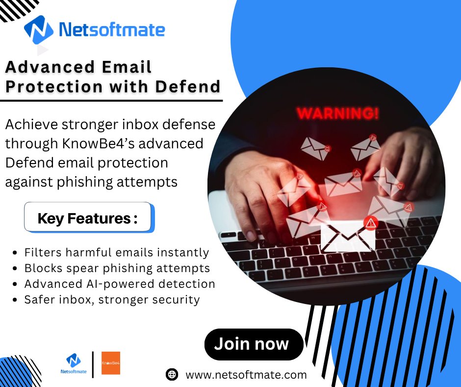 Netsoftmate's tweet image. Secure email smarter with @KnowBe4  Defend via @Netsoftmate 
📧 Block advanced threats
🚫 Stop social engineering
🛡️ Protect sensitive data
⚡ Smarter inbox defense
👉 Strengthen email security today.
netsoftmate.com
#Netsoftmate #KnowBe4 #EmailProtection #PhishingDefense