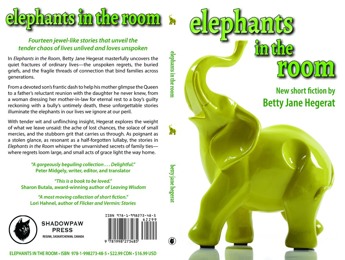 Complete cover for the next Shadowpaw Press release, Betty Jane Hegerat's wonderful short-story collection ELEPHANTS IN THE ROOM.