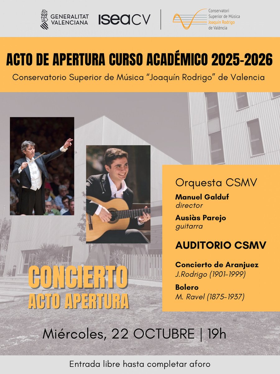 Próxima semana! Acto de apertura del curso académico 2025-2026! Entrada libre hasta completar aforo! Os esperamos!