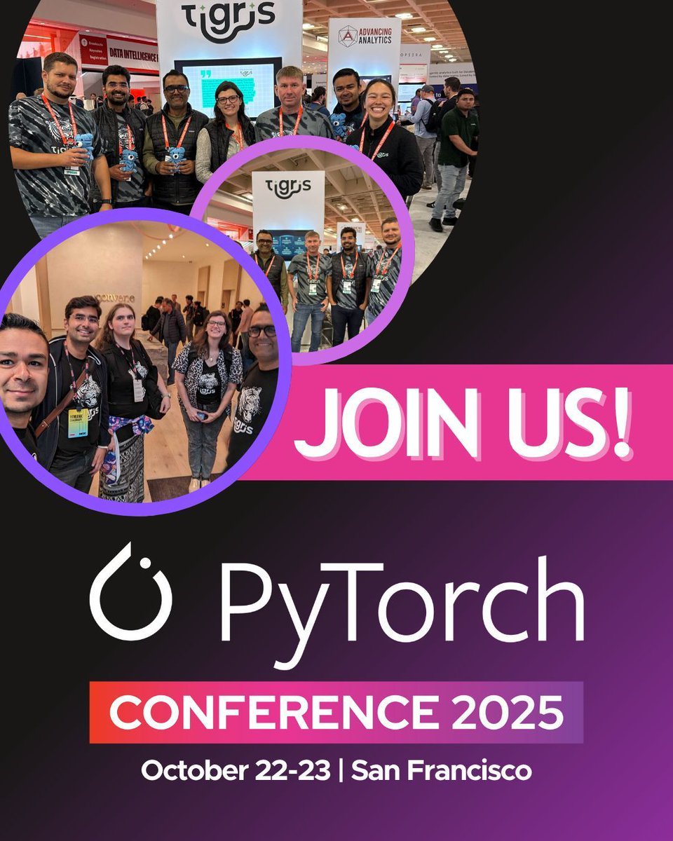 TigrisData's tweet image. Come meet Tigris at #PyTorchCon, Oct 22-23 in SF 😎 This is THE event to gain early access to the latest #OpenSource AI tools & contribute to pivotal discussions that will shape the future of #AI projects. Check out the schedule: bit.ly/4cjkIE6