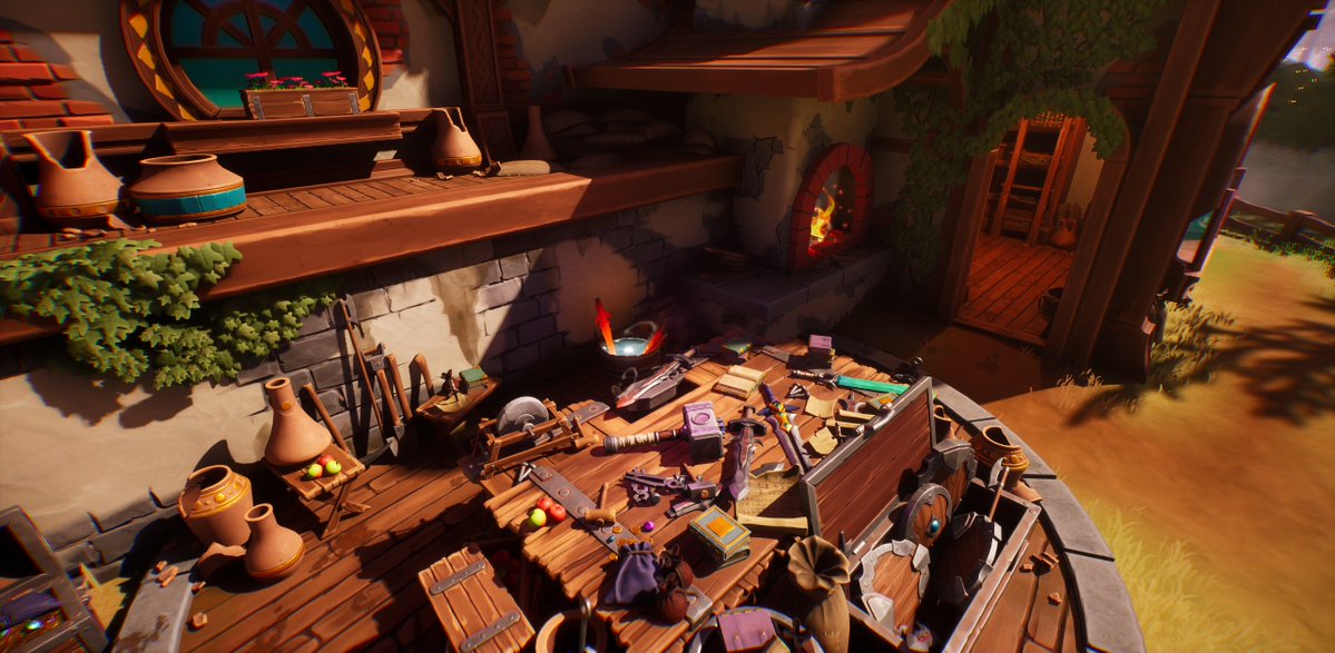3DPoveda's tweet image. #UnrealEngine  personal project update ⚒️

– New textured props
– Added VFX &amp;amp; ambient particles
– First tests with lighting and depth

Slowly shaping the final mood!

Video below🎥

 #GameDev #StylizedArt #EnvironmentArt