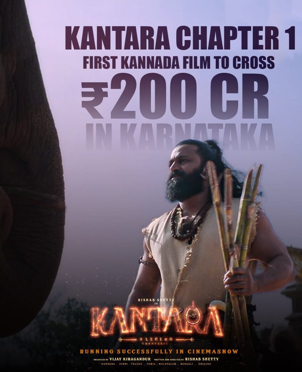 History Created!
#kantarachapter1 Becomes The First-Ever Kannada Film To Cross ₹200 CR in Karnataka! 💥💥💥💥

#RishabShetty #HombaleFilms