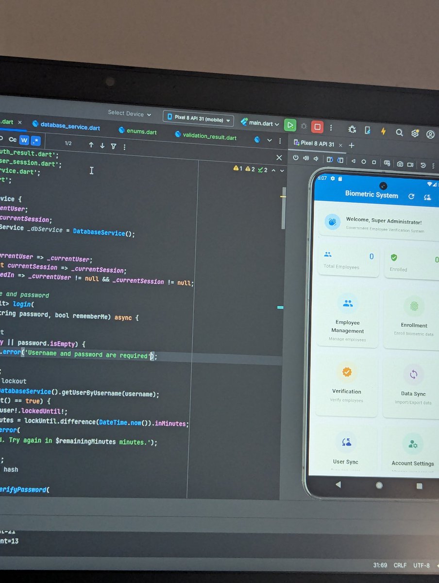 Loye__'s tweet image. An offline biometric system. Looking good 😍 #buildinginpublic @CompileCamp @FlutterDev #Flutterdev