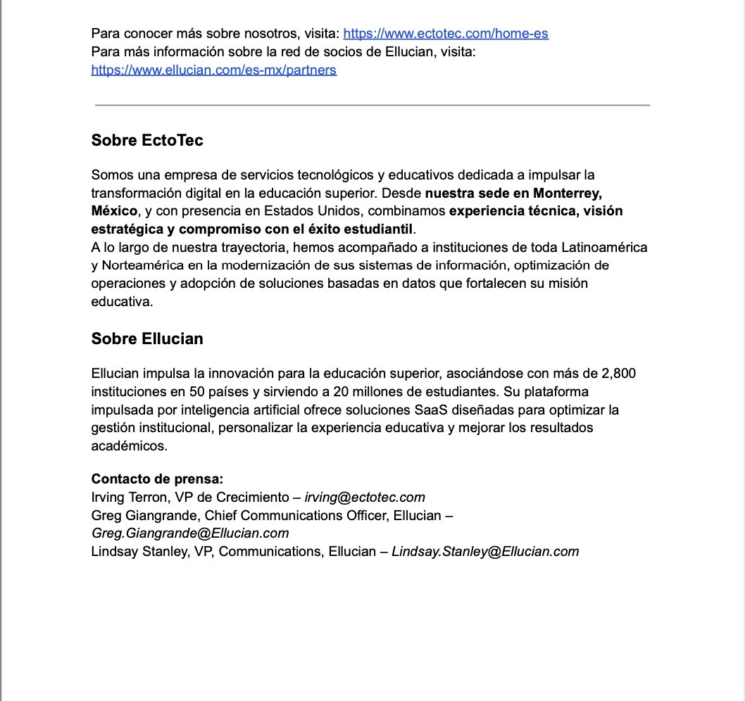EctoTec's tweet image. En EctoTec damos un paso más hacia la innovación educativa.

Nos enorgullece anunciar nuestra alianza con Ellucian, líder global en soluciones tecnológicas para la educación superior.

Juntos fortaleceremos los servicios SaaS y aceleraremos la transformación digital.

#Educación
