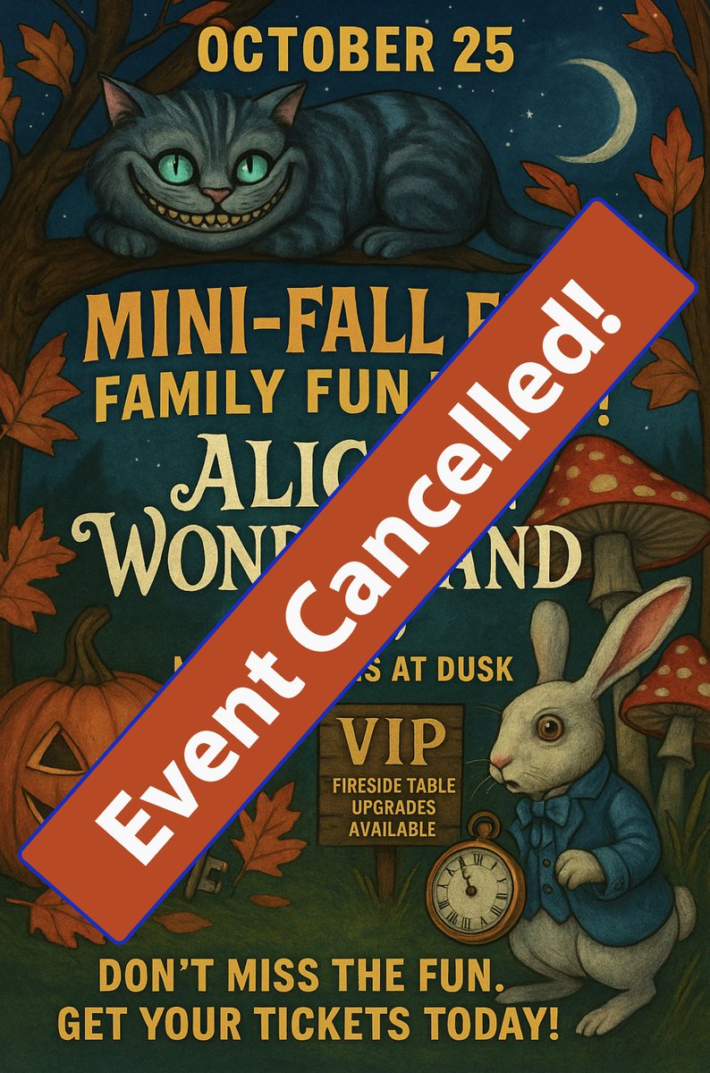 🍂 Event Update 🎬

We regret to share that our Mini-Fall Fest &amp; Alice in Wonderland Movie Night on October 25th at Marjorie Park has been canceled due to lower than anticipated attendance.

*Our 10/24 “Dark Side of the Rainbow” cinema experience is still on the schedule!