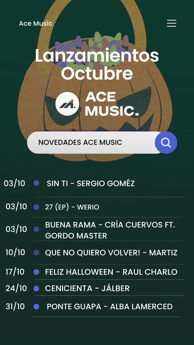 Muchos nuevos singles ya están disponibles en todas las plataformas, y otros todavía se siguen cocinando. 🔥
No te pierdas ninguno y escúchalos antes que nadie en nuestra playlist de Novedades ACE Music.

👉 Descubre lo nuevo aquí.
open.spotify.com/playlist/4PQpn…