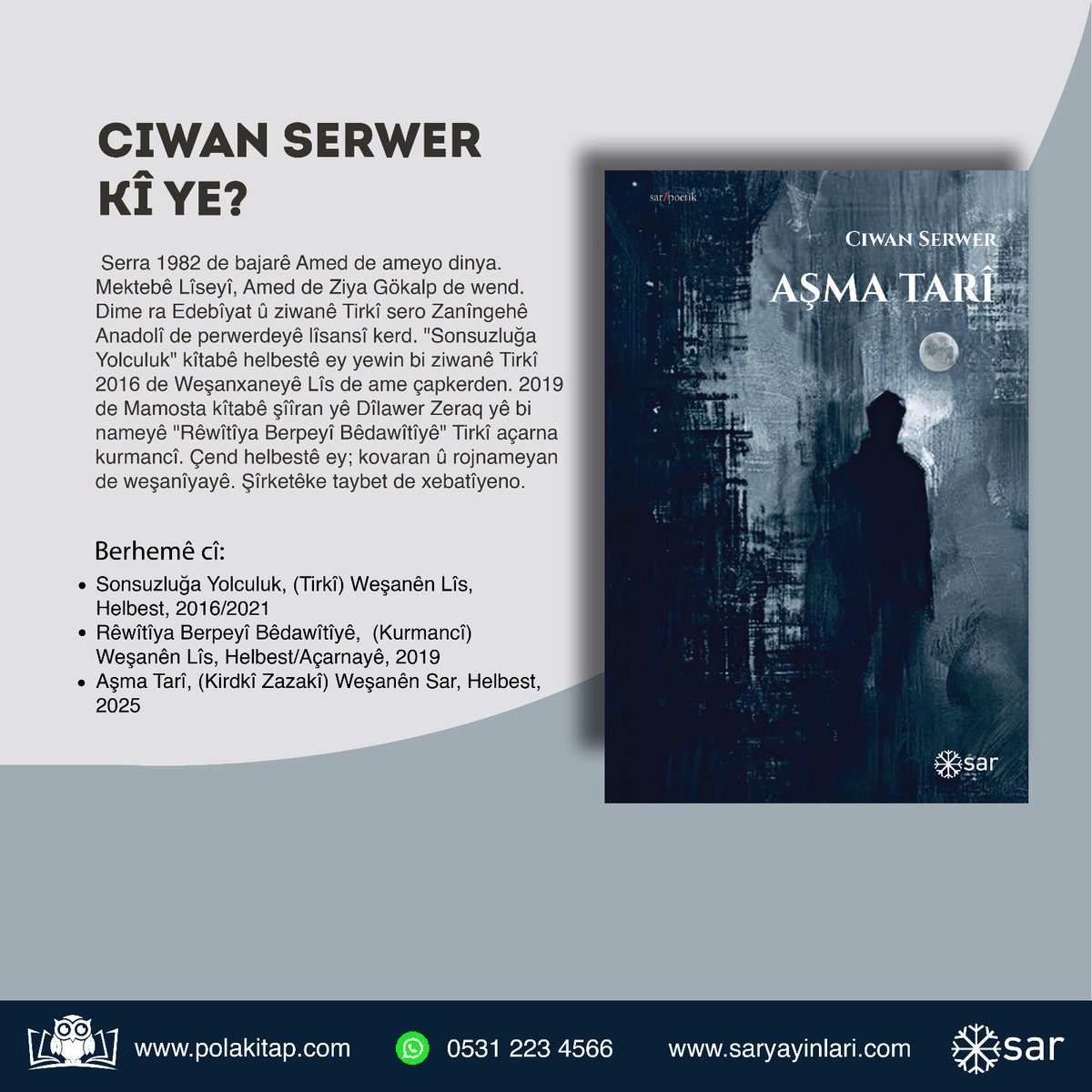 Serrî ra zêde bi hîrî û kedeke girdî ser o xebitîyaya. Çimkî kitabo sıfteyîno ke bi ziwanê xo yê dayîke nusîyayo, ez bi xo zaf şayîya.

Serrê cî, hetê edîtorkî û arêdayîşî ra Mamostê Seyîthan Kurijî destegê xo dayo. Hetê dîzaynê qapaxî ra Mamostê Kadîr Çelîkî tewsîyeyê giranbiha