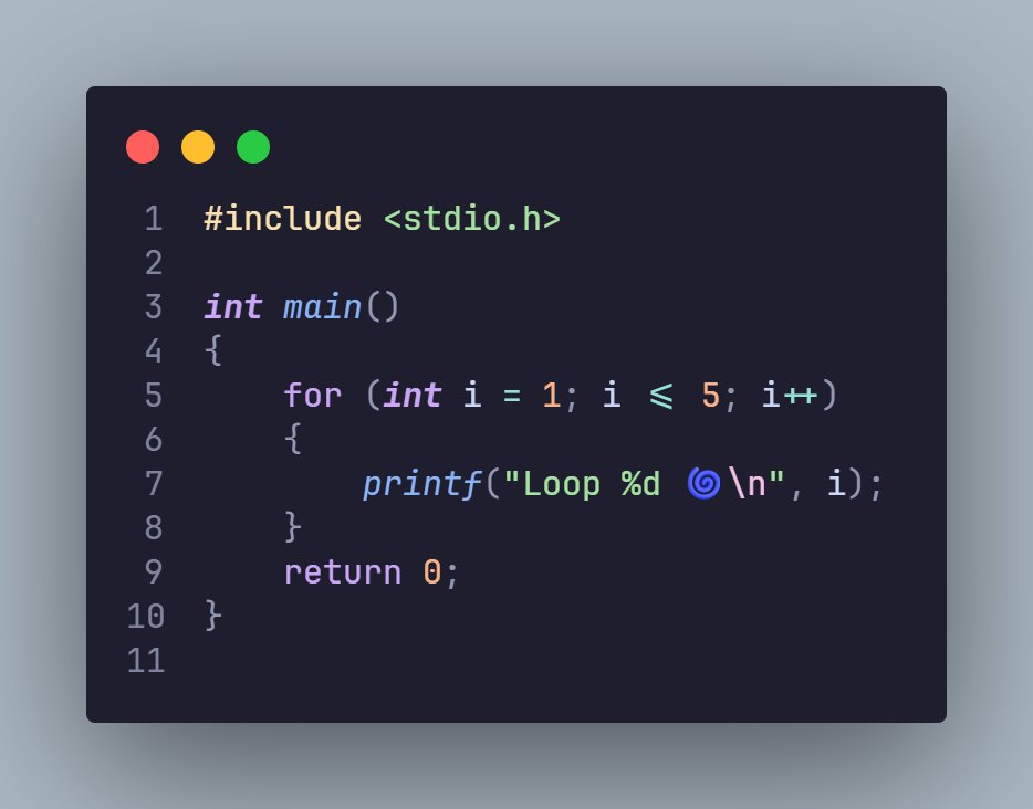 fuyadhasanf's tweet image. Loops 😵💫
Today was all about loops and logic — the real building blocks of programming.
🔹 for loop
🔹 while loop
🔹 do while loop
🔹 nested loops
🔹 if-else ladder
#CProgramming #CodingJourney #100DaysOfCode #LogicBuilding #DeveloperLife