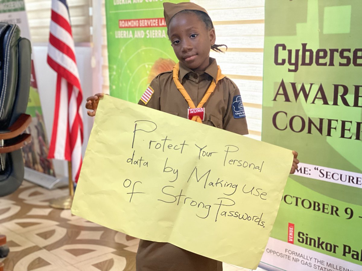 ltaliberia's tweet photo. The Liberia Girl Guides Association visited the LTA to celebrate #CyberSecurityMonth with cookies, brownies, and a skit on online scams. 
Chairman Clarence K. Massaquoi praised their creativity and promised continued support for a safer digital Liberia. 

#BeCyberSmart https://t.co/U9bcw3zlsg