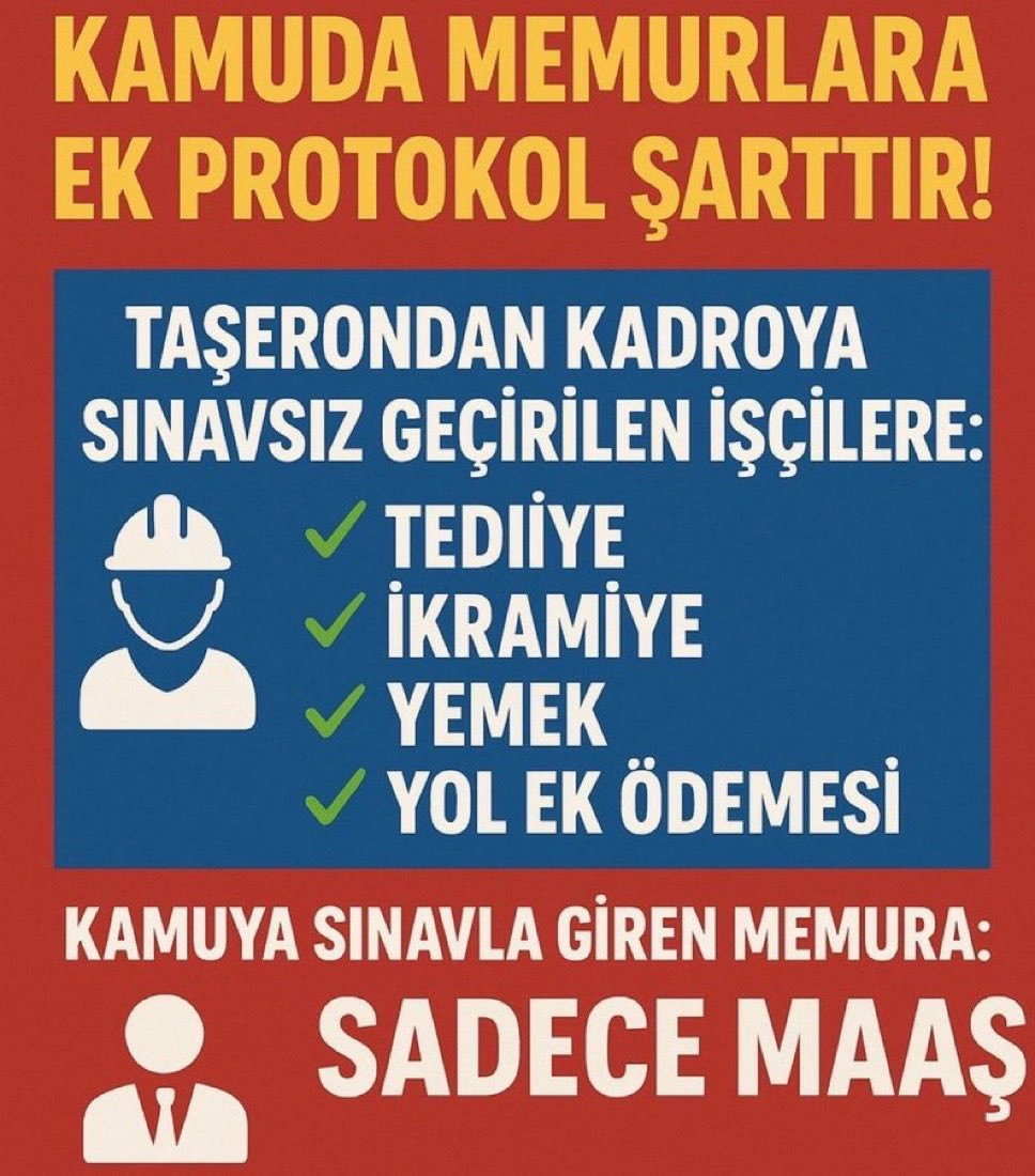💼📢 Memur emeği değersiz değildir!
⚖️ Adalet, maaşta da eşitlikle sağlanır!

💸 En düşük memur maaşı,
➡️ Kamu işçisinden düşük olmamalıdır!

📊 2025’te oluşan 23.000 TL maaş-gelir farkı,
#EkProtokol ile mutlaka kapatılmalıdır!

#MeclisteMemuraEkProtokol
<a href="/TBMMresmi/">TBMM</a> <a href="/isikhanvedat/">Prof. Dr. Vedat Işıkhan</a>