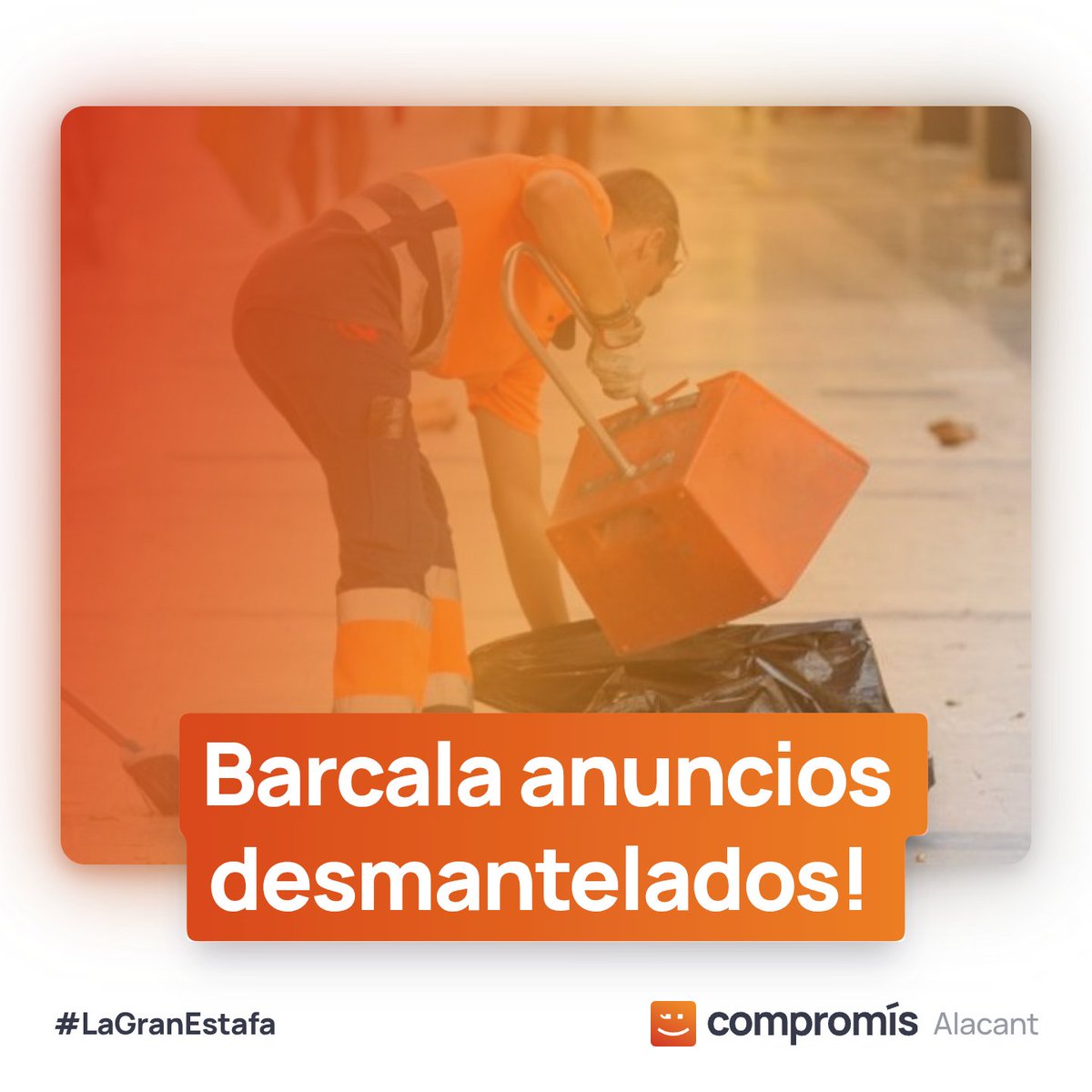 Compromís Alacant (@compromisalc) on Twitter photo <a href="/Ra_Mas/">Rafa Mas🌻🤝🏼🌍</a> <a href="/ALCiniciativa/">Iniciativa per Alacant</a> <a href="/llobell_sara/">Sara Llobell</a> <a href="/VerdsQComproALC/">Verds🌻Equo - Compromís - Alacant</a> 3️⃣ “Plan de choque” de limpieza pactado con Vox.
Promete 100 barrenderos más, pero ya lo prometió antes con la nueva contrata y no cumplió.
🚨 En realidad, no es un refuerzo:
Los nuevos contratos son para cubrir los días de descanso que marca el convenio 🤷🏻♂️ <a href="/Ra_Mas/">Rafa Mas🌻🤝🏼🌍</a> <a href="/ALCiniciativa/">Iniciativa per Alacant</a> <a href="/llobell_sara/">Sara Llobell</a> <a href="/VerdsQComproALC/">Verds🌻Equo - Compromís - Alacant</a> 3️⃣ “Plan de choque” de limpieza pactado con Vox.
Promete 100 barrenderos más, pero ya lo prometió antes con la nueva contrata y no cumplió.
🚨 En realidad, no es un refuerzo:
Los nuevos contratos son para cubrir los días de descanso que marca el convenio 🤷🏻♂️