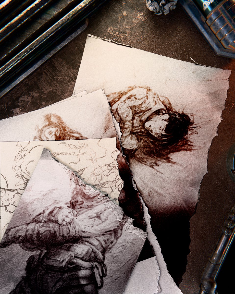 nyxlandsofhavoc's tweet photo. The drawings capture explorers not yet dead, but already learning what becomes of those who linger too long in the Colloidal Marshes. https://t.co/9flS9FFLga