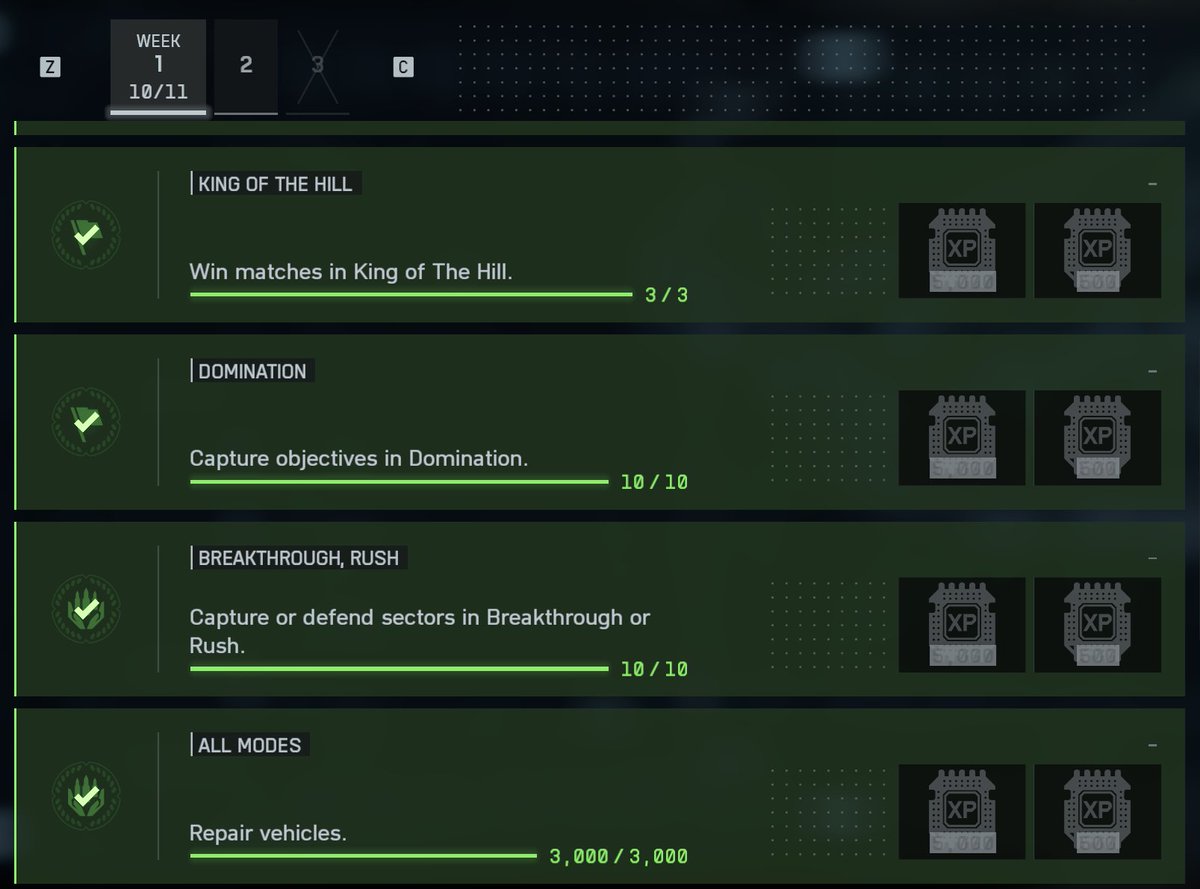 thepyro's tweet photo. Hey @Battlefield  I found another broken thing. Weekly Challenges, shows 10/11 but I completed all of them!

#Battlefield6 #Battlefield #GamingCommunity https://t.co/0vamzzs18K