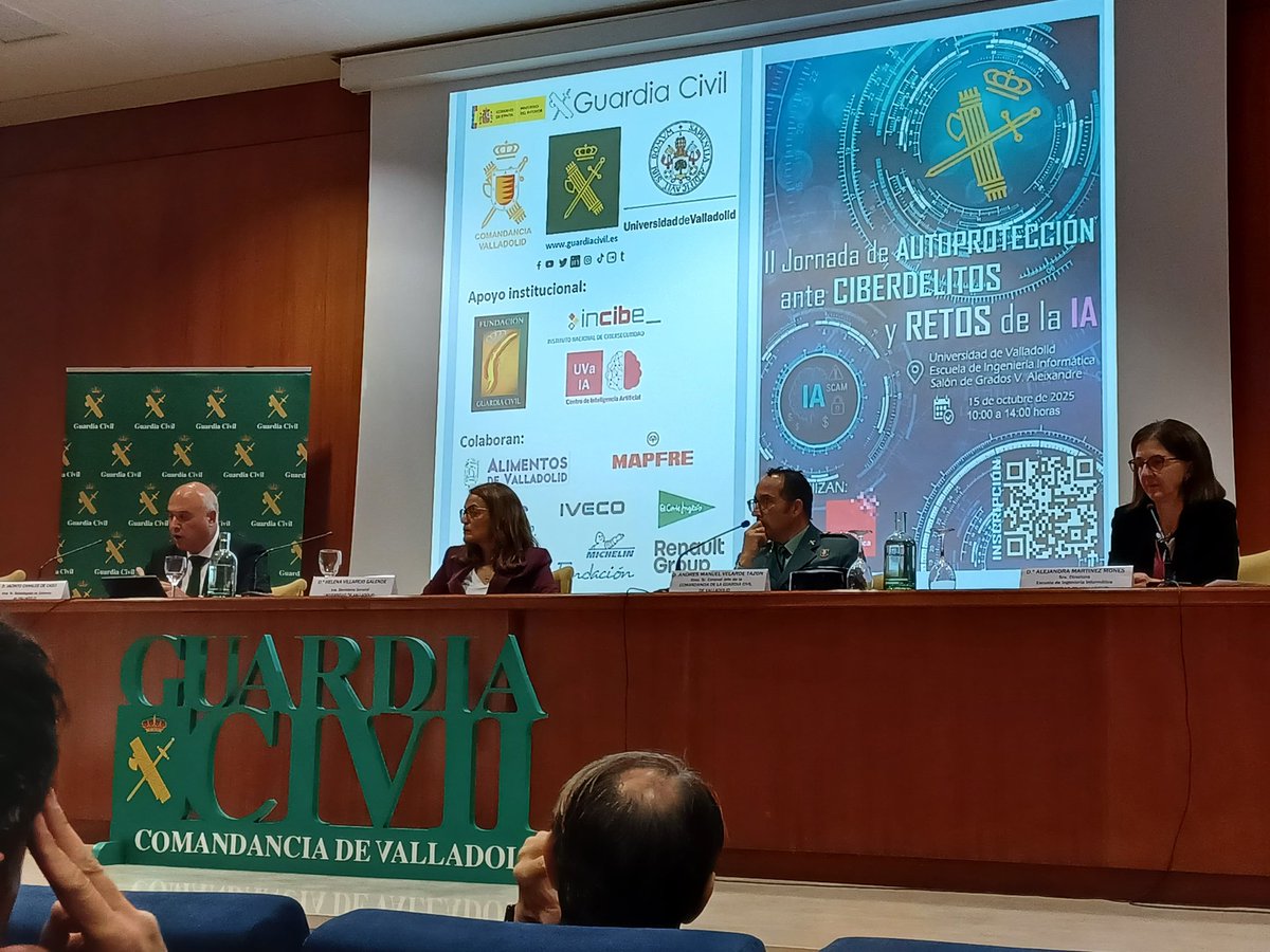 La Guardia Civil ha desarrollado con la colaboración de la Universidad de Valladolid, una jornada sobre  Ciberdelincuencia denominada “Autoprotección ante Ciberdelitos y Retos de la IA”💻📱