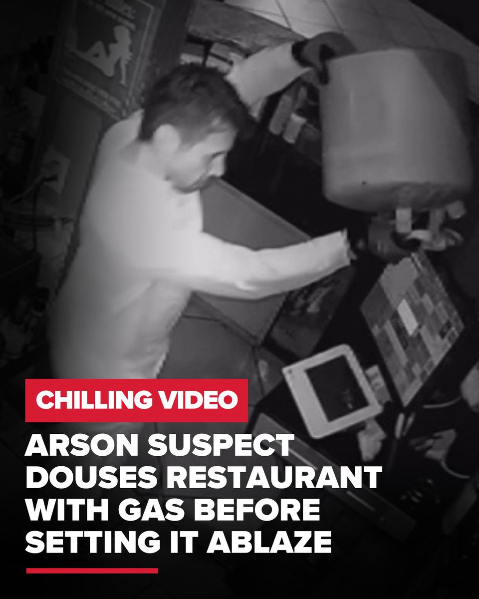CHILLING VIDEO | Surveillance footage shows a man saluting the security camera before pouring gasoline across the bar, igniting it, and calmly walking away. wnep.com/article/news/n…