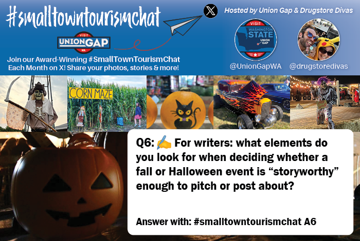 #SmallTownTourismChat Q6

✍️ For writers: what elements do you look for when deciding whether a fall or Halloween event is “storyworthy” enough to pitch or post about?

Answer with #SmallTownTourismChat A6