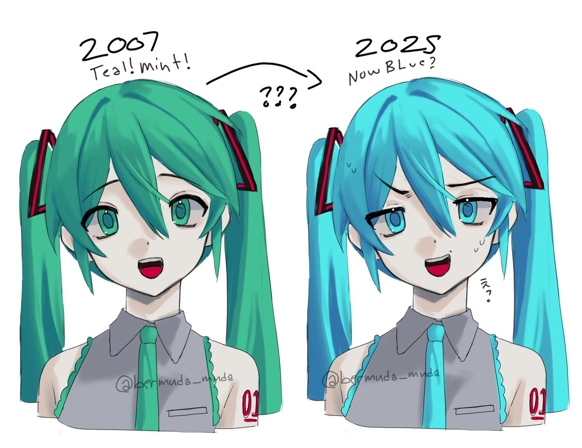 bermuda_muda's tweet image. why is miku blue now!! i miss her being teal!!!