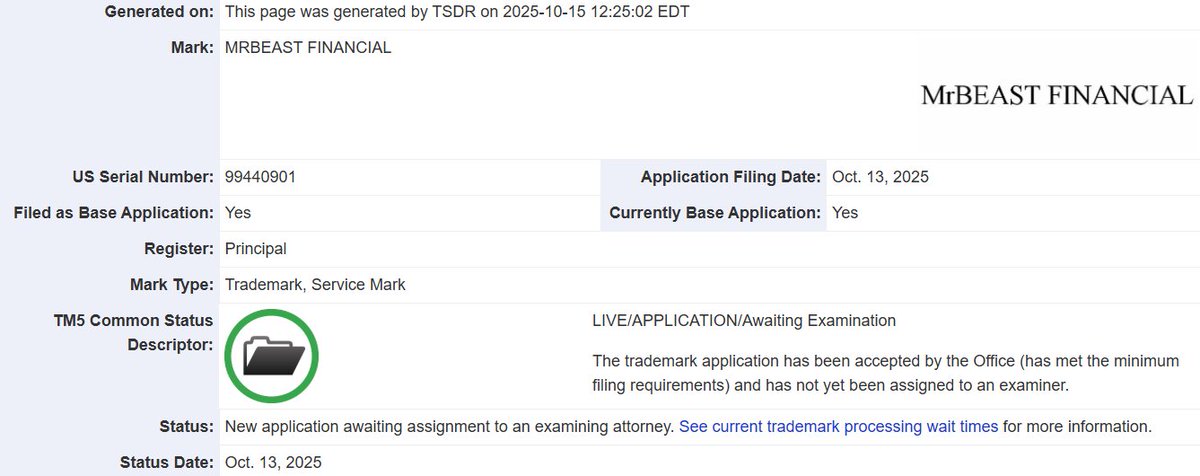 NikMilanovic's tweet image. BREAKING: @MrBeast has filed a trademark to launch his own bank.

The org will be called MrBeast Financial.

The filing was submitted on an intent-to-use basis, which under trademark law means there are genuine plans to bring this to life.