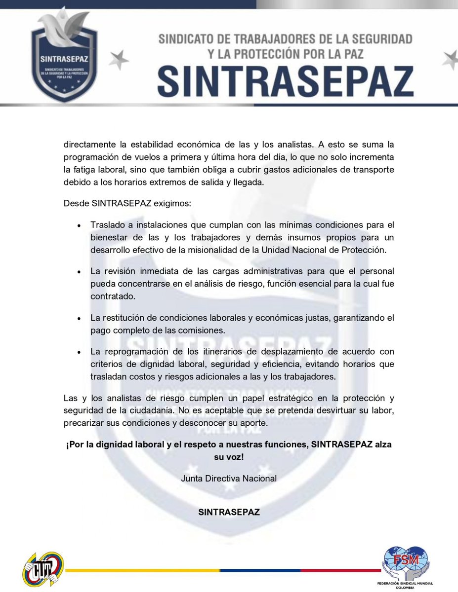 #COMUNICADO #DENUNCIA
Además de las fallas estructurales de las Instalaciones, las personas que trabajan realizando labores administrativas padecen problemas de sobrecarga de trabajo y disminución de viáticos.
<a href="/sandramilemu/">Sandra Milena Muñoz Cañas</a> solicitamos que se realice una inspección a <a href="/UNPColombia/">Unidad Nacional de Protección, UNP.</a>