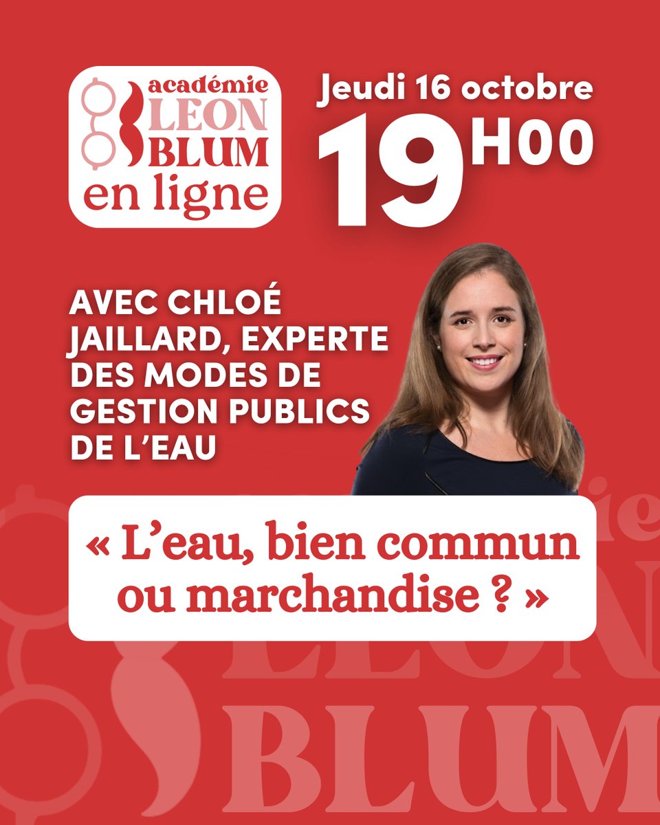 Nouvelle session des Jeudis Léon Blum ! 🎓

On y parlera démarchandisation de l’eau avec <a href="/cjaillard/">Jaillard Chloé</a>, experte des modes de gestion publics de l’eau.

🗓️ Jeudi 16 oct. — 19h à 20h, en visio.

→ bit.ly/jeudiALB