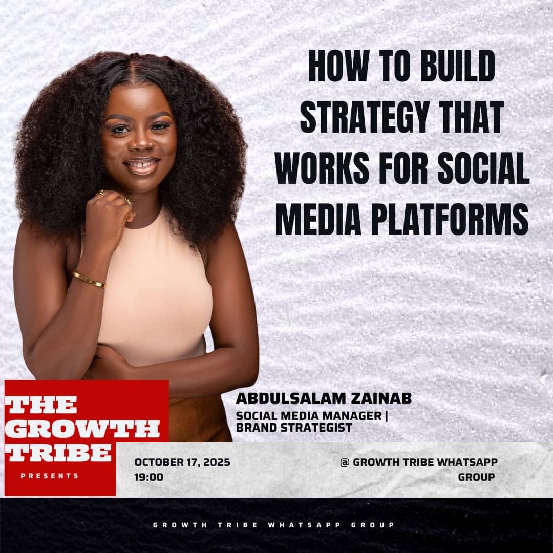 Zeeiny3's tweet image. I’m so excited for this one 🥳. I will be speaking to the growth tribe on how to build a strategy that works for social media platforms; we will be breaking tables and arranging them back in this session 😃.
See you on Friday Growth Tribe @udemeAkpan01