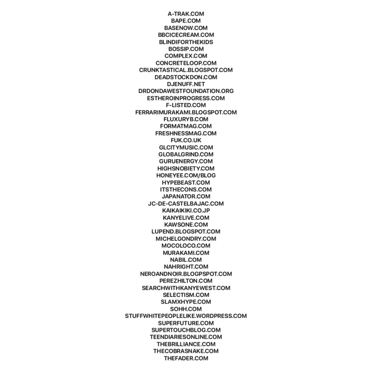 yeunrlsd's tweet photo. Ye's favorite websites in 2010 https://t.co/J8vE5iUxMp
